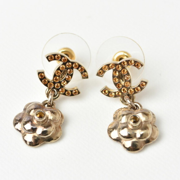 CHANEL Jewelry - CHANEL earrings CC here mark camellia swing gold orange